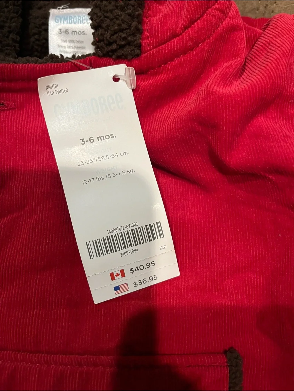 Gymboree Red Hooded Jacket with Brown Trim